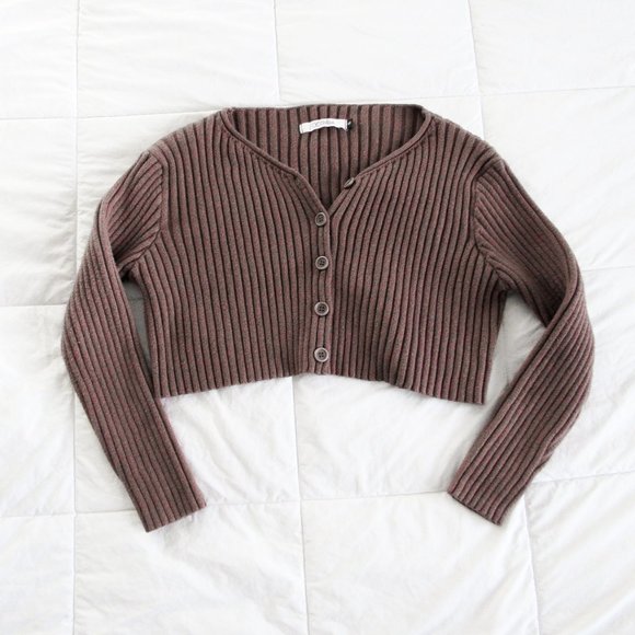CHOCOLATE Brown Cropped Knit Cardigan SweaterSize-Small Excellent! ~orig.$58~ - Picture 6 of 7